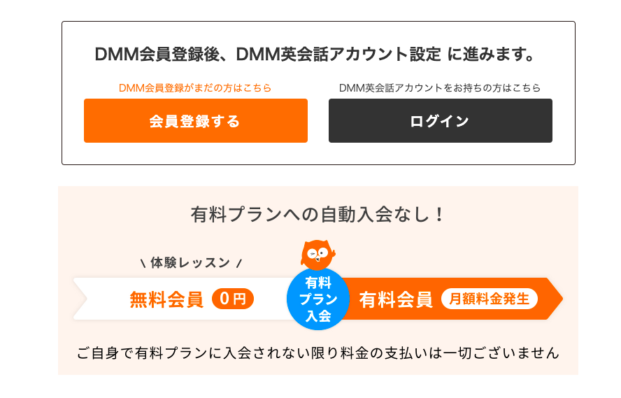 DMM英会話の会員登録とログイン画面